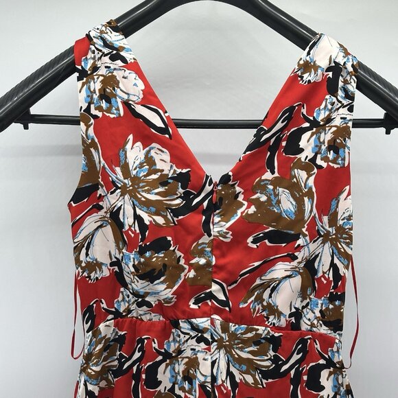 Sam Edelman Women's Size 4 Red Floral Print Asymmetrical Ruffle Midi Dress NWT - Picture 9 of 11